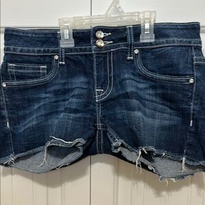 Vigoss Dark Blue Denim Shorts with Distressed Hem